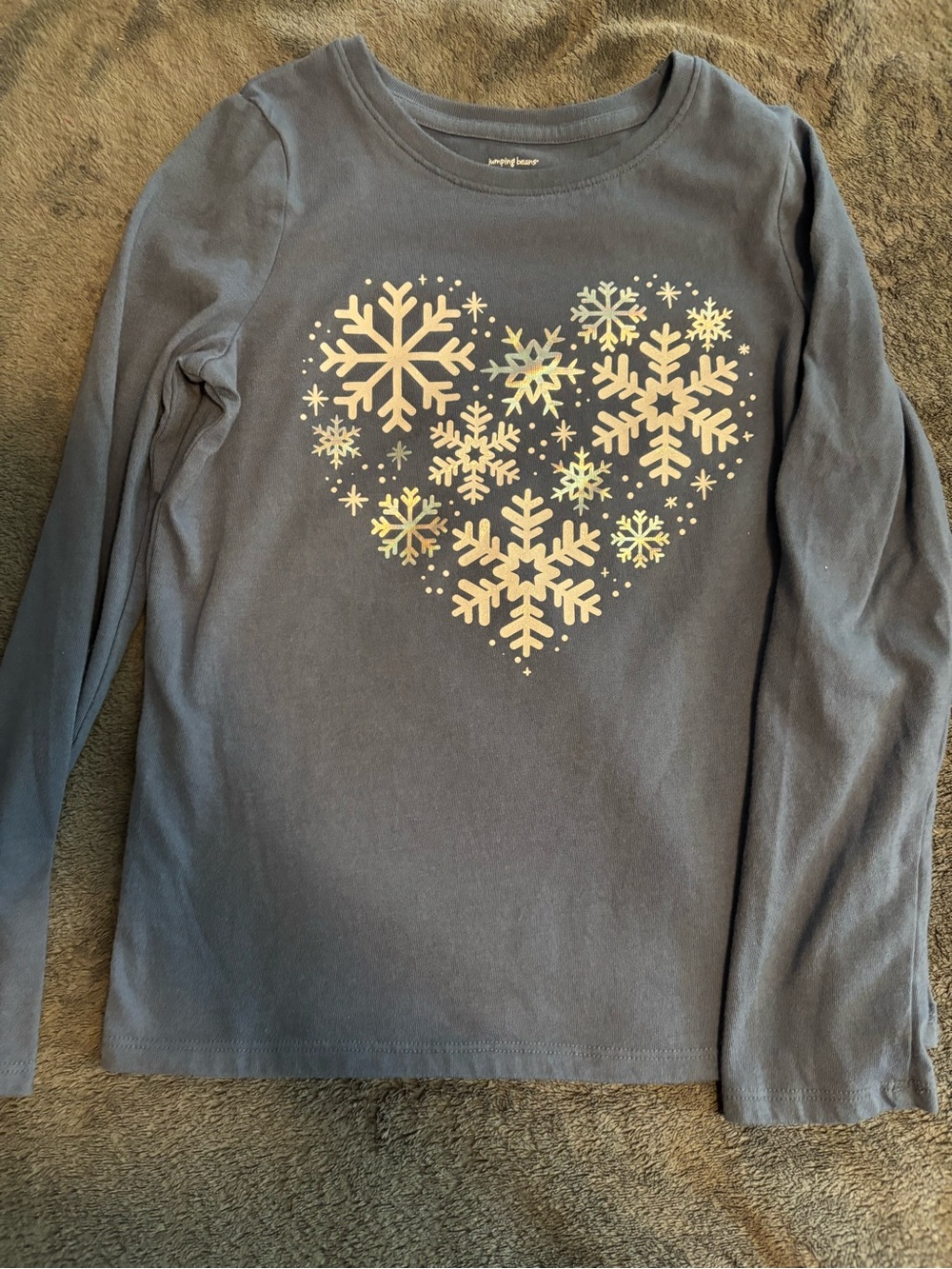 jumping beans Navy Long-Sleeve Heart Snowflake Tee w/ Shiny Foil